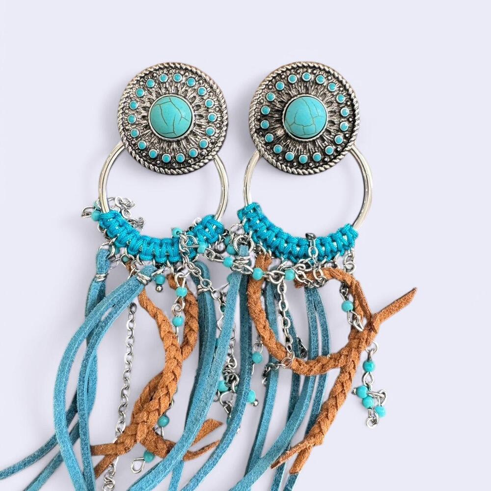 New Justin Boot Barn TURQUOISE DANGLE EARRINGS WESTERN FESTIVAL VIBES